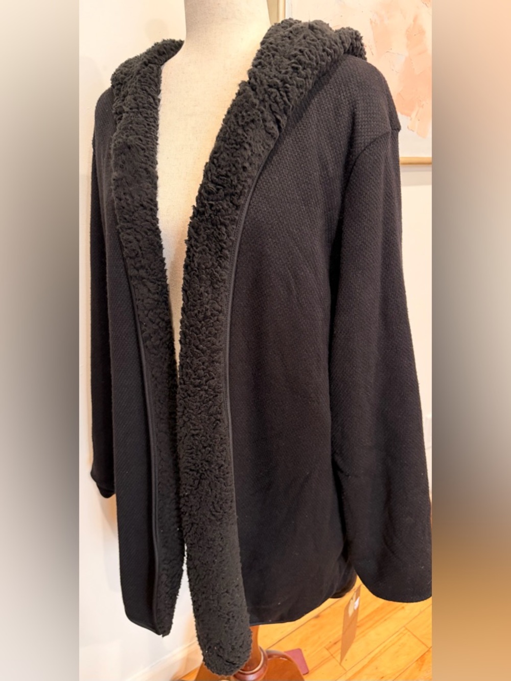 Cozy Black Sherpa / Open Reversible Cardigan